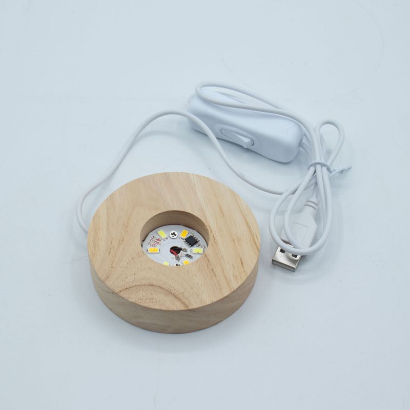 8cm Round Wooden USB LED Stand - Cool/Warm/Daylight