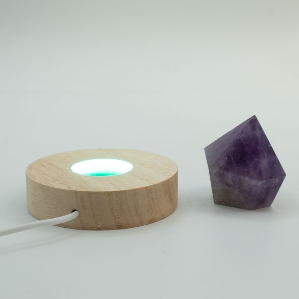 8cm Round Wooden USB LED Stand - Multi Colour