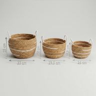 Cotton & Seagrass Large Baskets - Natural Stripes- Set of 3 (32.5cm 29.5cm 24cm)