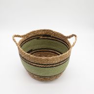 Cotton & Seagrass Large Baskets - Natural Black & Green- Set of 3