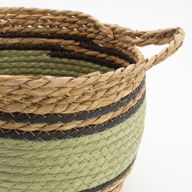 Cotton & Seagrass Large Baskets - Natural Black & Green- Set of 3