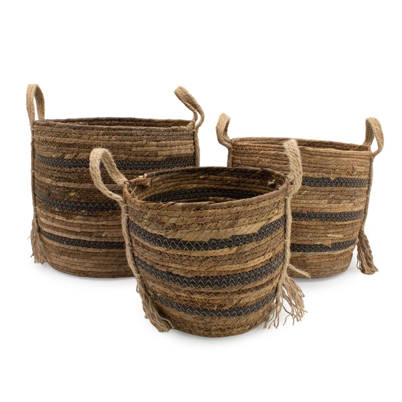 Banana Leaf & Seagrass Large Baskets - Natural Browns- Set of 3