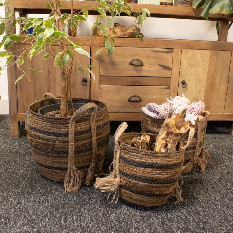 Banana Leaf & Seagrass Large Baskets - Natural Browns- Set of 3