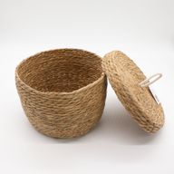 Seagrass & Cotton Round Baskets with Lids - Natural - Set of 3
