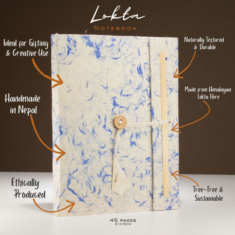 Lrg Lokta Mixed Blue Cotton Notebook (21x15cm) - 45 pages - inc bookmark