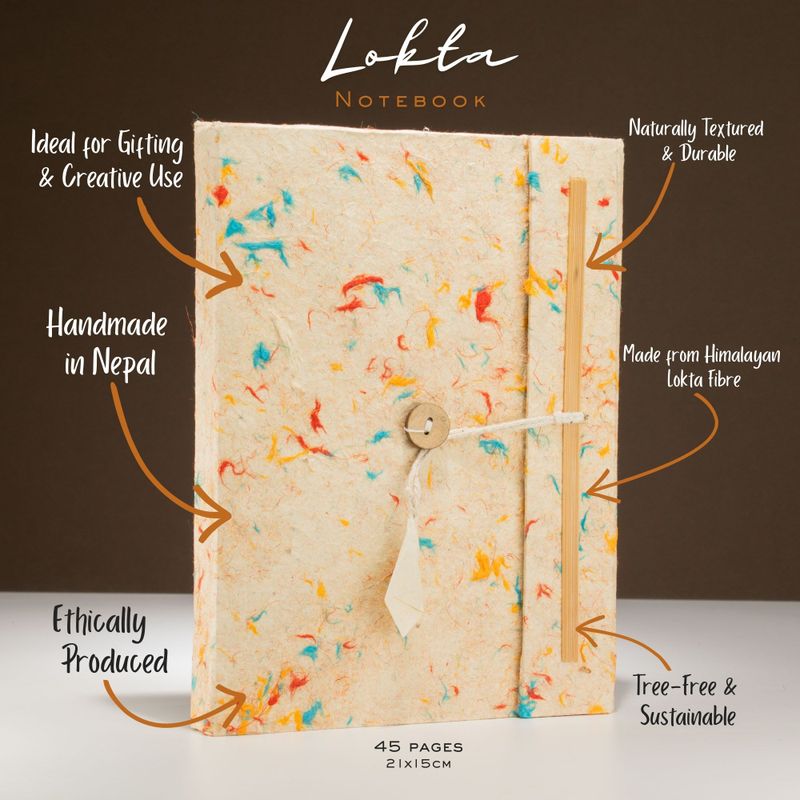 Lrg Lokta Mixed Colour Cotton Notebook (21x15cm) - 45 pages - inc bookmark