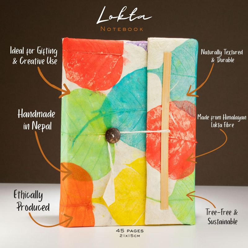 Lrg Lokta Colourful Leaves Notebooks (21x15cm) - 45 pages