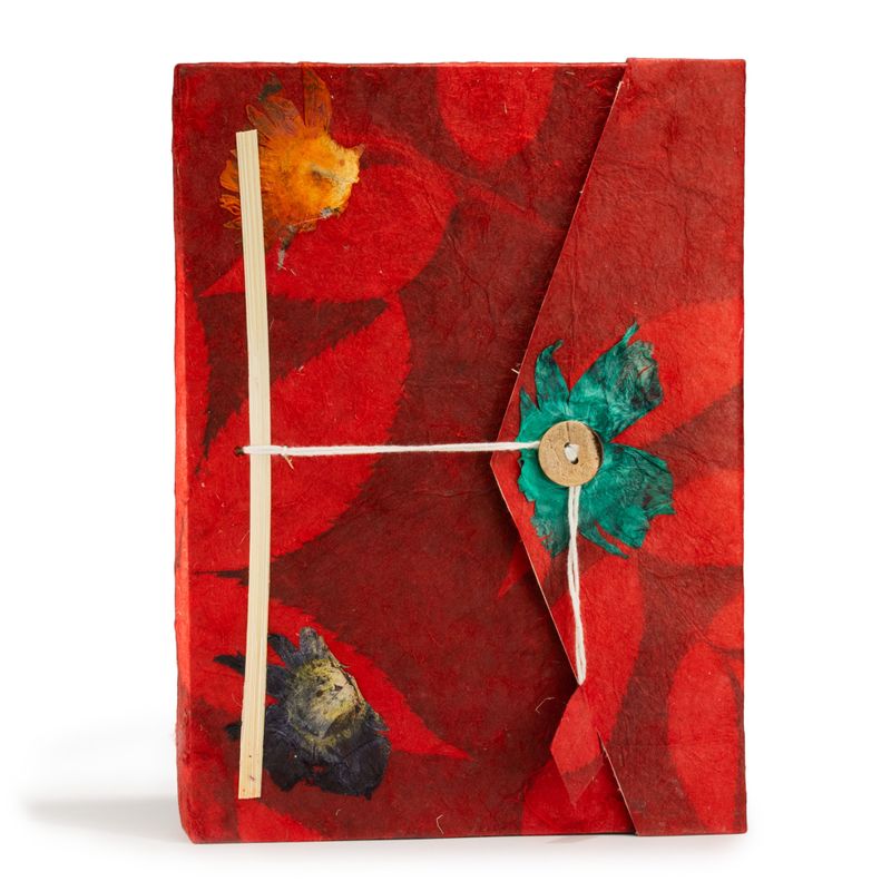 Lrg Lokta Bold Floral - Notebook (21x15cm) - 45 Pages - inc bookmark - Ruby