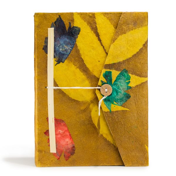 Lrg Lokta Bold Floral - Notebook (21x15cm) - 45 Pages - inc bookmark -Mustard Brown