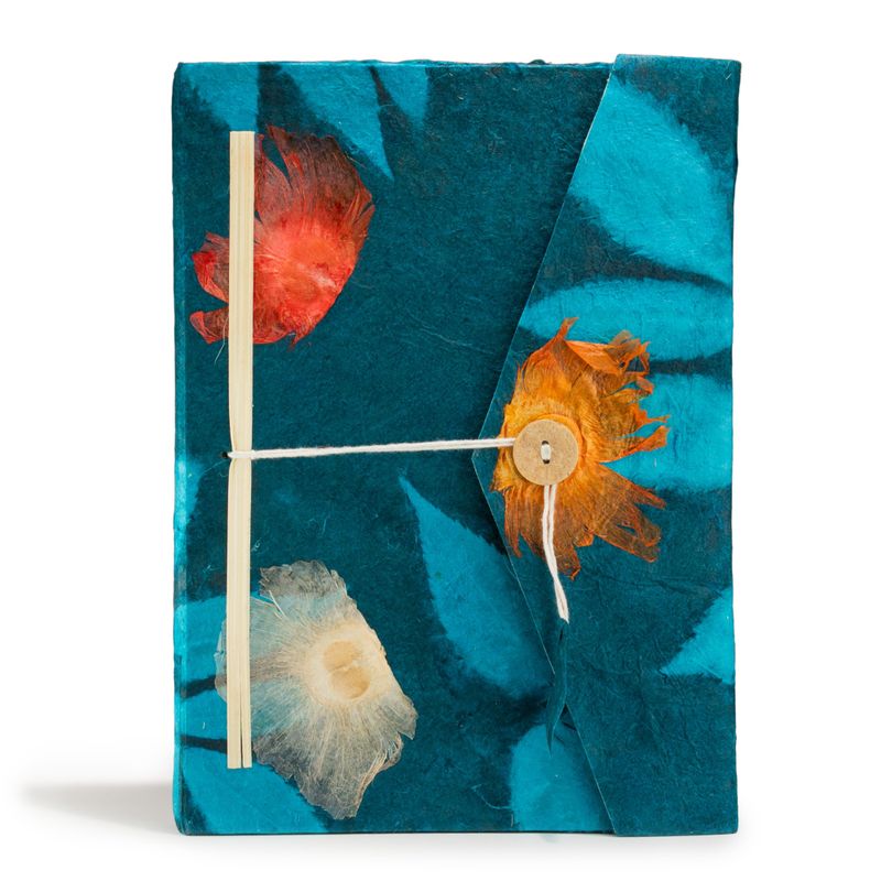 Lrg Lokta Bold Floral -  Notebook (21x15cm) - 45 Pages - inc bookmark - Midnight Blue