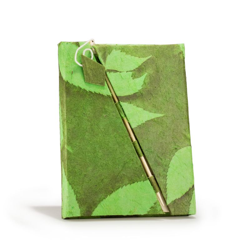 Med Lokta Bold Floral Bamboo Lock Notebook (15x12cm) - 45 Pages - Moss Green