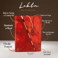 Med Lokta Bold Floral Bamboo Lock Notebook (15x12cm) - 45 Pages - Ruby
