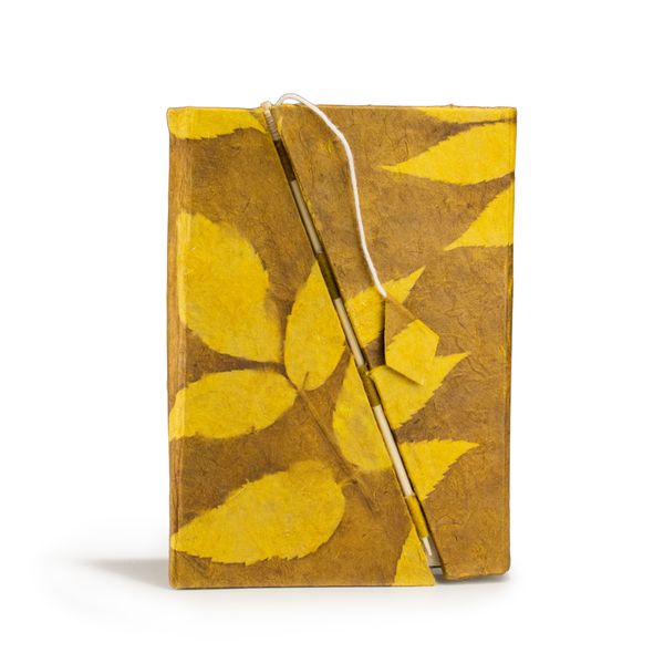 Med Lokta Bold Floral Bamboo Lock Notebook (15x12cm) - 45 Pages - Mustard Brown