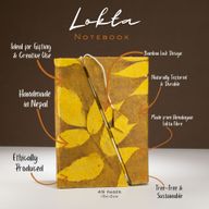 Med Lokta Bold Floral Bamboo Lock Notebook (15x12cm) - 45 Pages - Mustard Brown