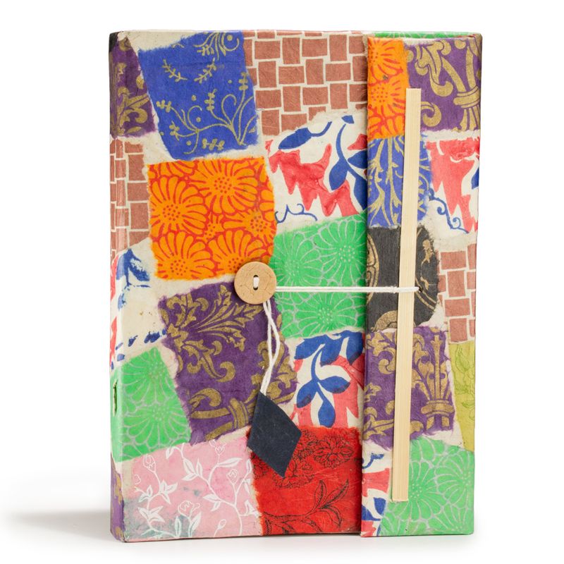 Lrg Lokta Patchwork- Notebook (21x15cm) - 45 Pages - inc bookmark - Multi Colour