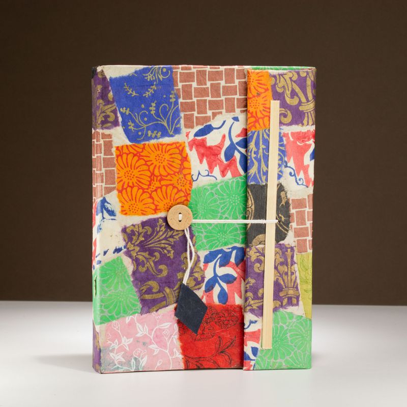 Lrg Lokta Patchwork- Notebook (21x15cm) - 45 Pages - inc bookmark - Multi Colour