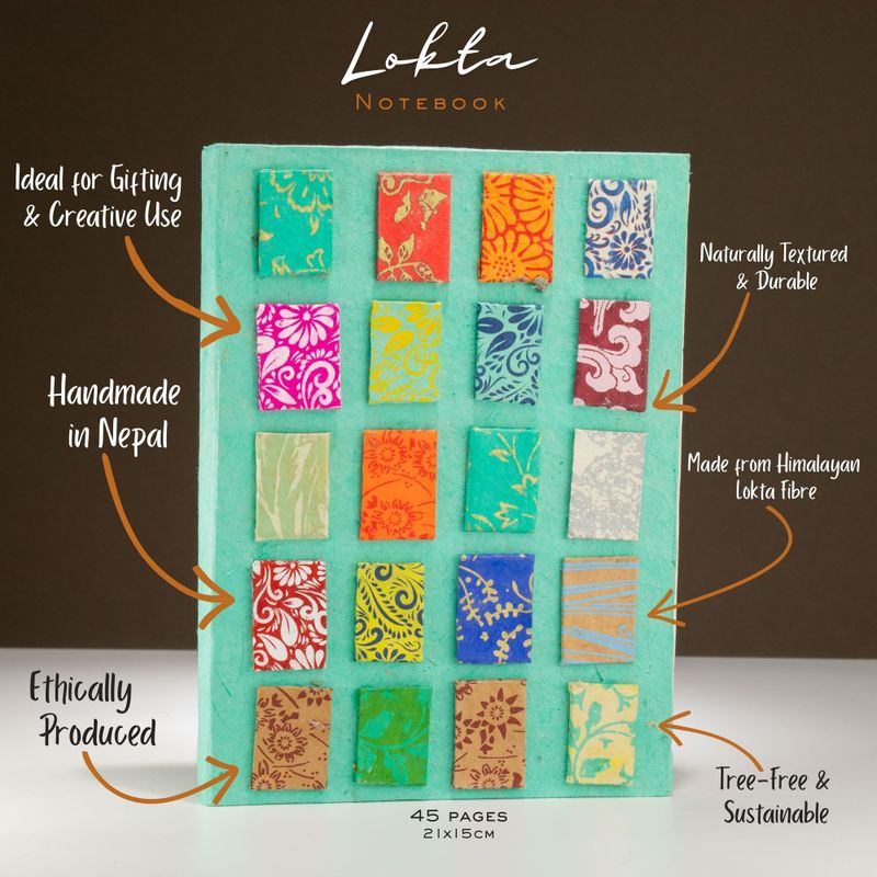 Lrg Lokta Mini Tiles- Notebook (21x15cm) - 45 Pages - inc bookmark - Teal