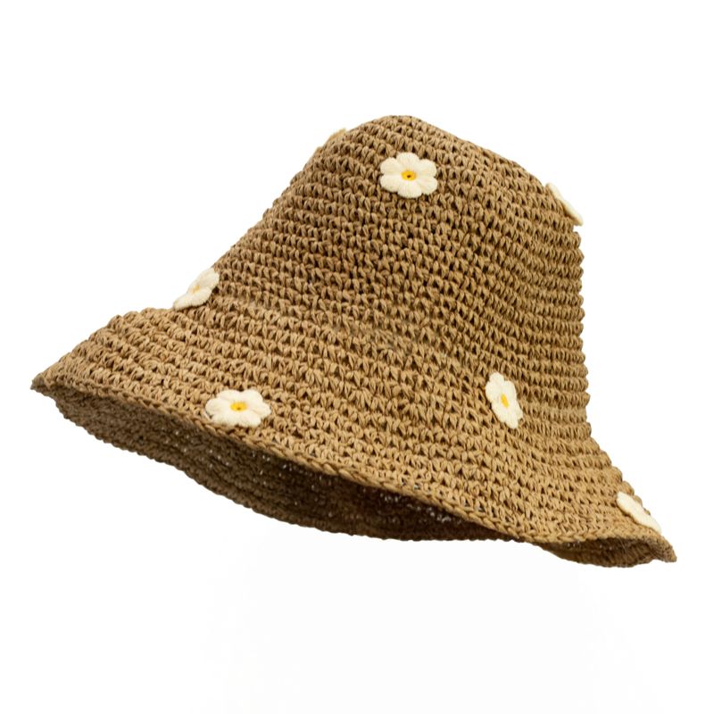 Floppy Straw Sun Hat - Coffee & Daiseys