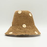 Floppy Straw Sun Hat - Coffee & Daiseys