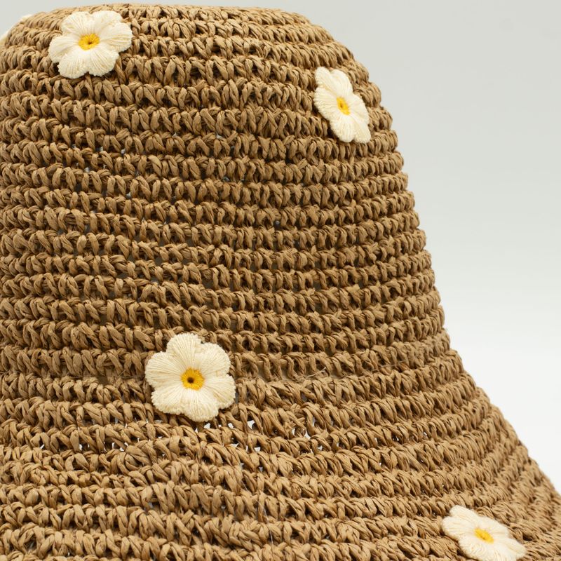Floppy Straw Sun Hat - Coffee & Daiseys