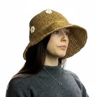 Floppy Straw Sun Hat - Coffee & Daiseys