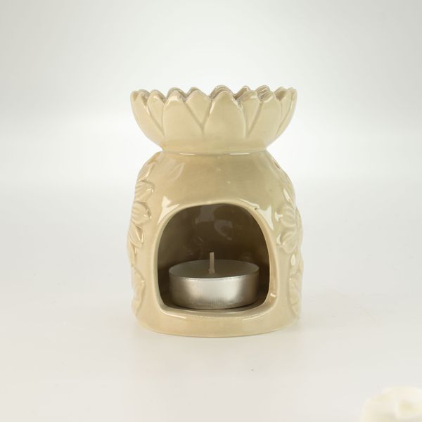 Ceramic Sunflower Oil Burner - Pastel Beige