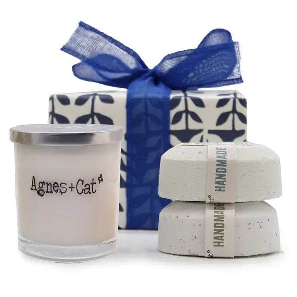 Parma Violet (candle) + Seasalt and Moss (fizz) + Dolly Blue (fizz)