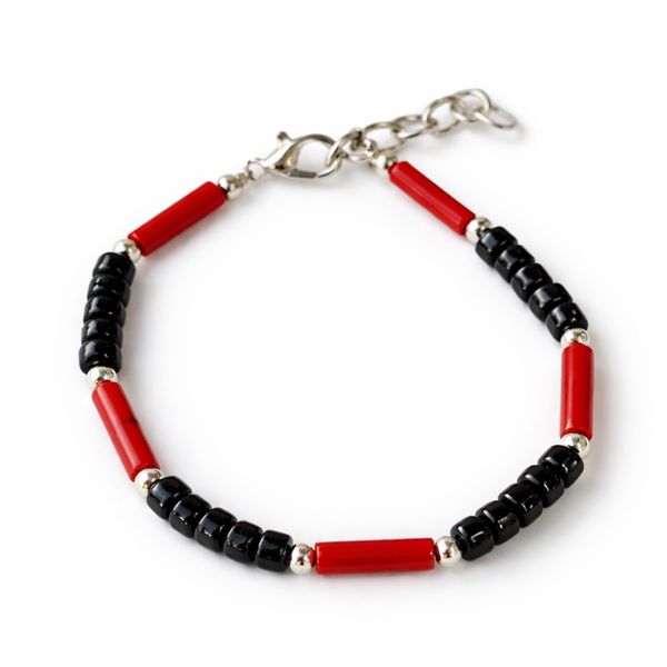 Nepalese Om Pendant Necklace Onyx & Coralite- (50cm) & Bracelet -(17cm) Set