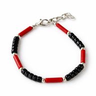 Nepalese Om Pendant Necklace Onyx & Coralite- (50cm) & Bracelet -(17cm) Set