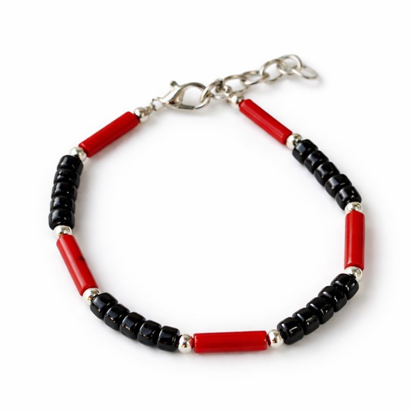 Nepalese Om Pendant Necklace Onyx & Coralite- (50cm) & Bracelet -(17cm) Set