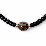 Nepalese Om Pendant Necklace Onyx & Coralite- (50cm) & Bracelet -(17cm) Set