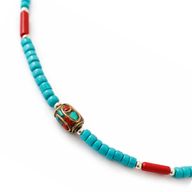 Nepalese Necklace Tribal Bead Turquoise & Coralite- (50cm) & Bracelet -(17cm) Set