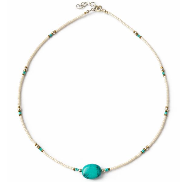 Fine Nepalese Howlite & Turquoise Bead Pendant- Necklace (42cm)