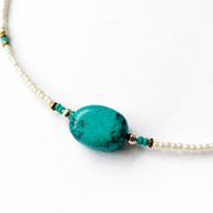 Fine Nepalese Howlite & Turquoise Bead Pendant- Necklace (42cm)