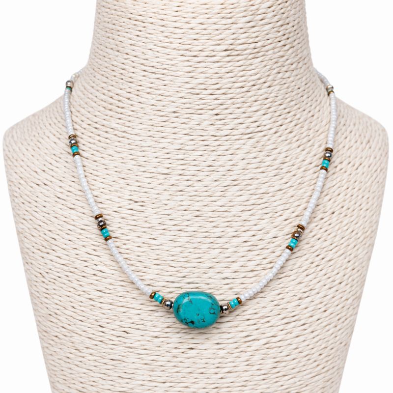Fine Nepalese Howlite & Turquoise Bead Pendant- Necklace (42cm)