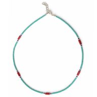 Fine Nepalese Turquoise & Coralite - Lapis Detail Necklace - (42cm)