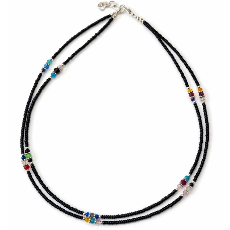 Fine Nepalese Double Line Black Onyx and Faceted Bead Detail Necklace - (42cm)
