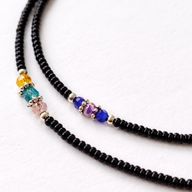 Fine Nepalese Double Line Black Onyx and Faceted Bead Detail Necklace - (42cm)