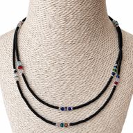 Fine Nepalese Double Line Black Onyx and Faceted Bead Detail Necklace - (42cm)