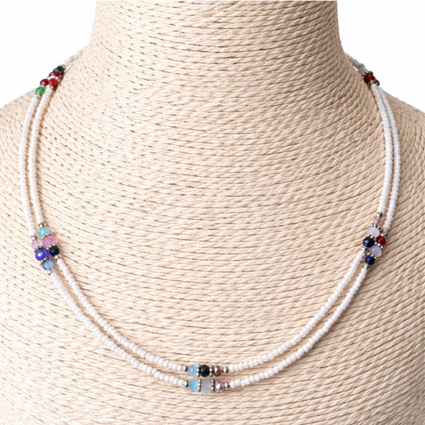 Fine Nepalese Double Line Howlite and Faceted Bead Detail Necklace - (42cm)