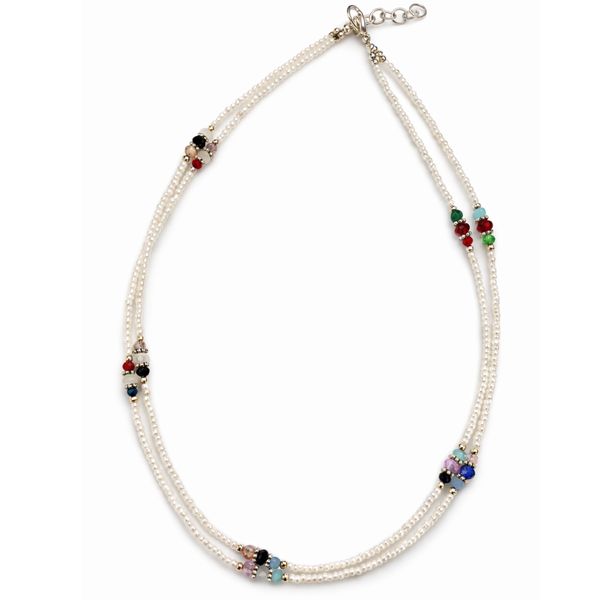 Fine Nepalese Double Line Howlite and Faceted Bead Detail Necklace - (42cm)