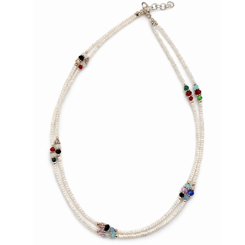 Fine Nepalese Double Line Howlite and Faceted Bead Detail Necklace - (42cm)