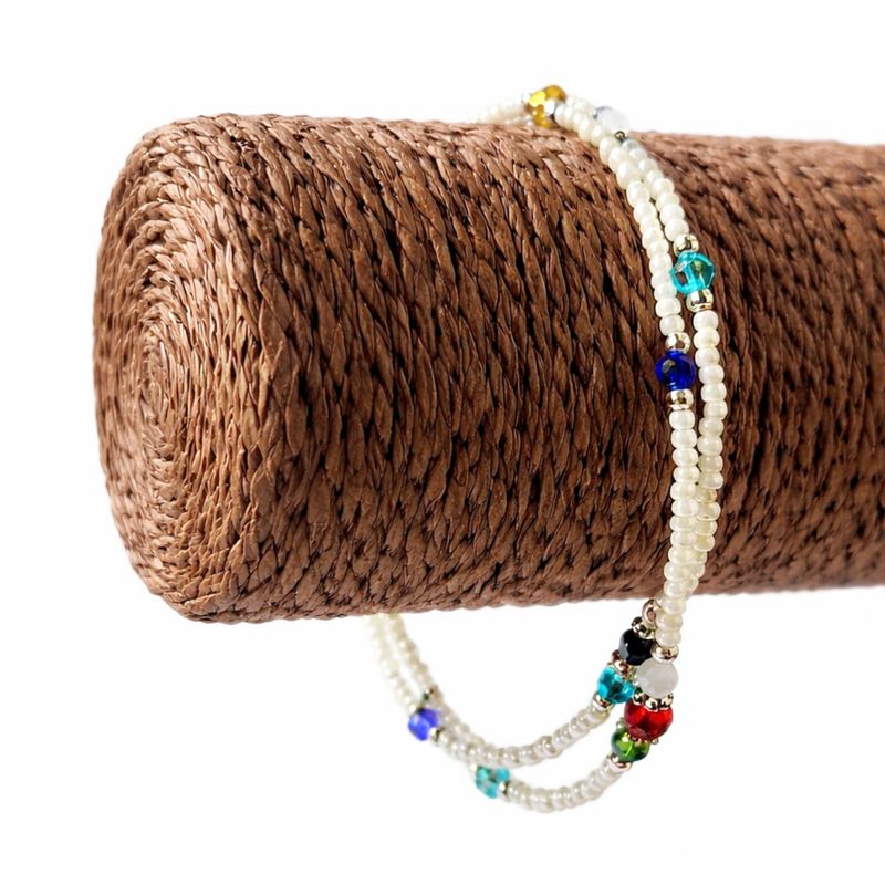 Fine Nepalese Double Line Howlite and Faceted Bead Detail Anklet  - (22cm)