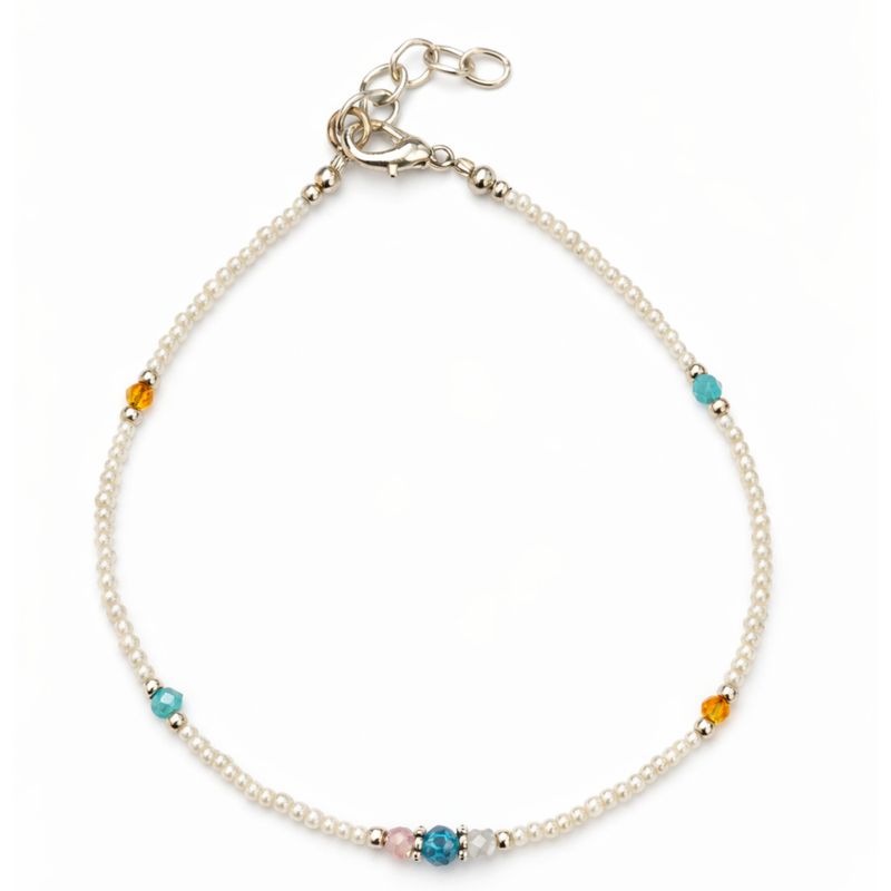 Fine Nepalese Howlite and Faceted Bead Detail Anklet  - (22cm)