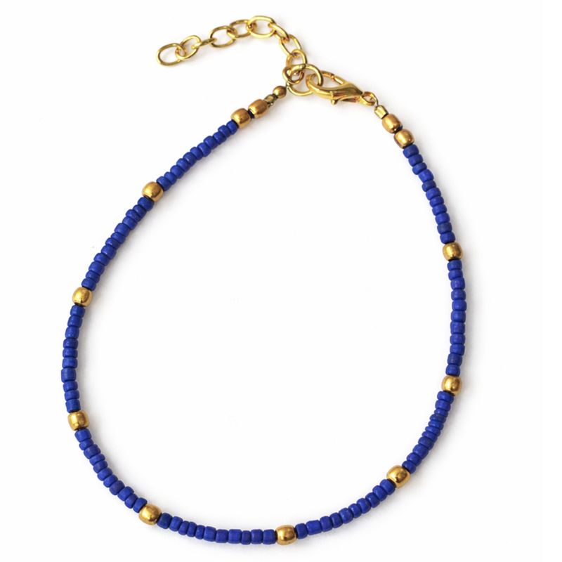Fine Nepalese Lapis and Brass Bead Detail Anklet  - (22cm)
