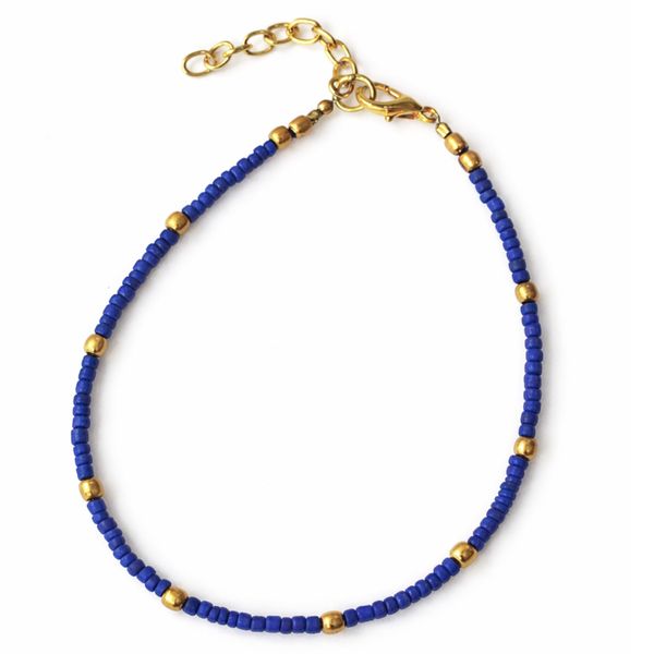 Fine Nepalese Lapis and Brass Bead Detail Anklet  - (22cm)