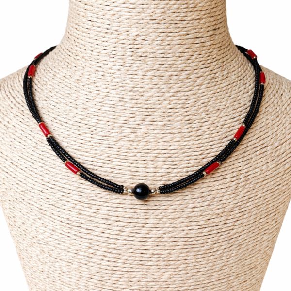 Nepalese Extra Fine Two Line Necklace - Black Pendant
