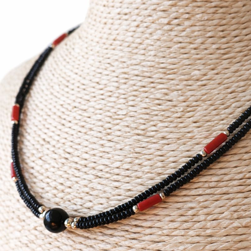 Nepalese Extra Fine Two Line Necklace - Black Pendant