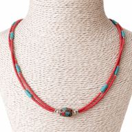 Nepalese Extra Fine Two Line Necklace - Pink & Turquoise Pendant