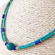 Nepalese Extra Fine Two Line Necklace - Lapis Pendant